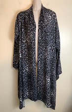 Donna Rae Open Front Wrap Cardigan Black Gray Animal Print Size M / L