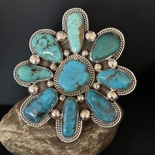 XXL Mens Kingman Turquoise Navajo Sterling Silver Cluster Cuff Bracelet 14586