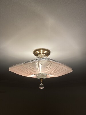 ANTIQUE VINTAGE ART DECO CEILING LIGHT FIXTURE CHANDELIER GLASS C