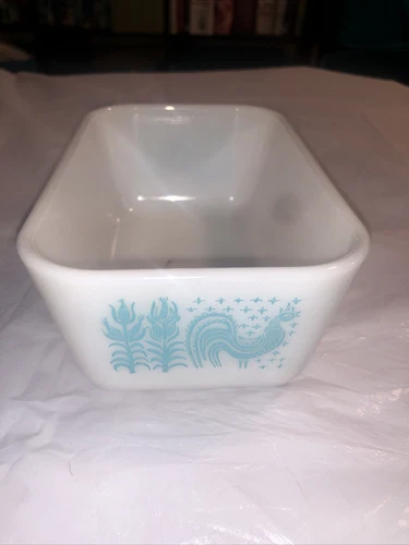 Vintage Pyrex Oven Ware 1  1/2Pt 502 Amish Butterprint Turquoise  Loaf Pan