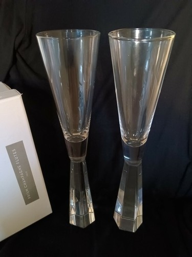 CRISTAL CHAMPAGNE GAFAS Z GALERÍA BODA MEDIADOS DE SIGLO PAR MODERNO EN CAJA NUEVAS SIN ETIQUETAS - Imagen 2 de 10