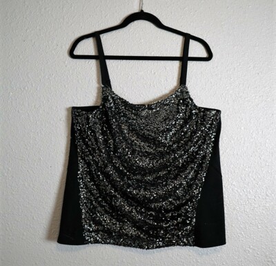 LANE BRYANT size 18 Black Sequin front Tank Top Zipper Back