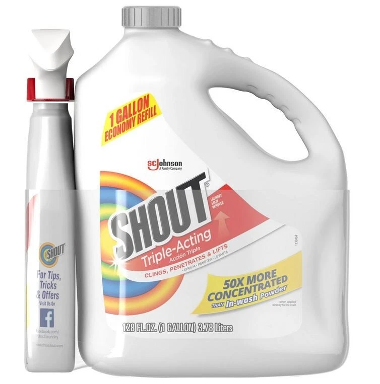 2-PK Shout Triple-Acting Laundry Stain Remover 128 floz refill + 22 floz trigger - Image 2 of 4