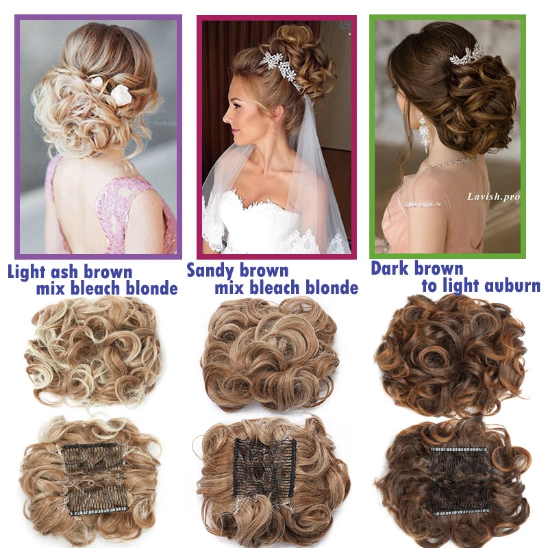 100% Real THICK Curly Chignon Messy Bun Updo Cover Clip in Hair Piece Extensions - Image 4 of 4