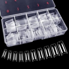 100 Pcs False Nail Clear Long Coffin fake nails with File Art Salon 10 sizes