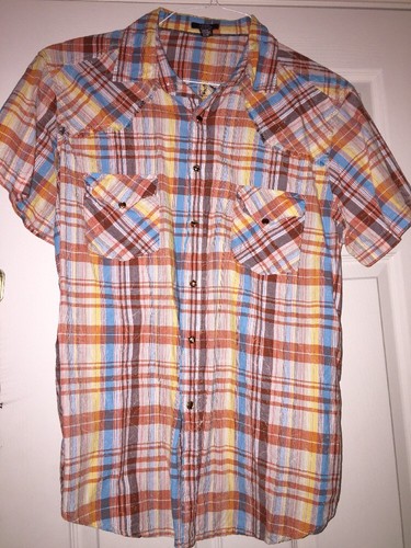 ARIZONA PLAID SNAP BULL BUCKING WESTERN HORSE COWBOY Boots MENS SHIRT SIZE L - Picture 2 of 8