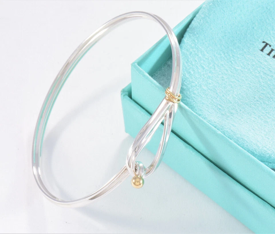 Tiffany & Co Silver 18K Yellow Gold Ball Rope Hook Loop 7" Bracelet in Pouch - Image 2 of 4