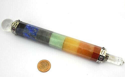 Chakra Bonded Natural 7 Chakra 7.5  Inches Healing Wand Garnet Crystal Point - Picture 1 of 6