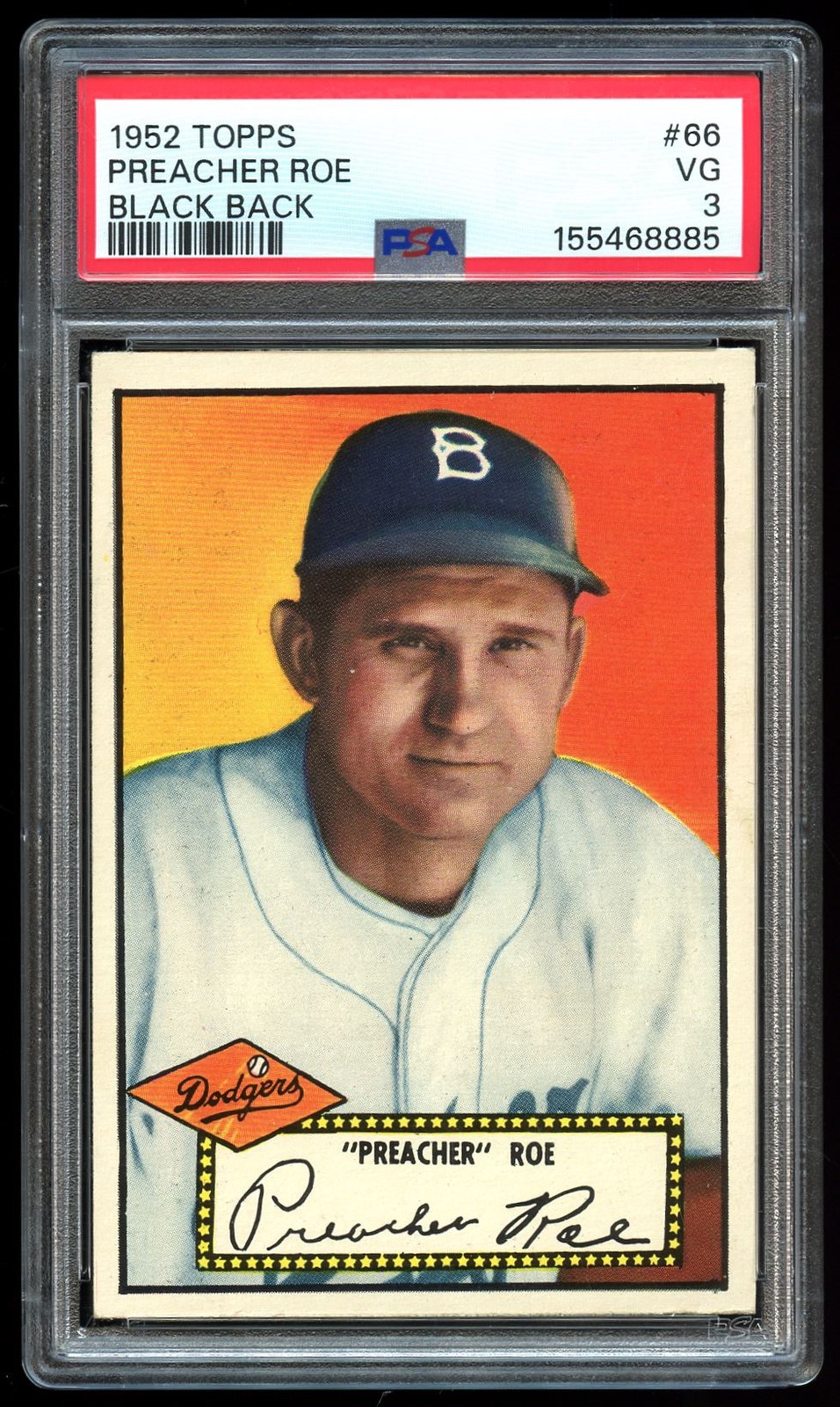1952 Topps Black Back #66 Preacher Roe PSA 3
