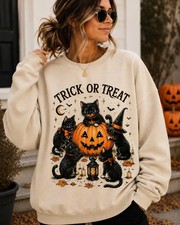 Black Cat Halloween Trick Or Treat Sweatshirt