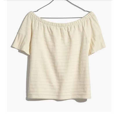 Madewell Off-the-Shoulder Top XXS Textured Ribbed Cream Neutral Casual Summer
