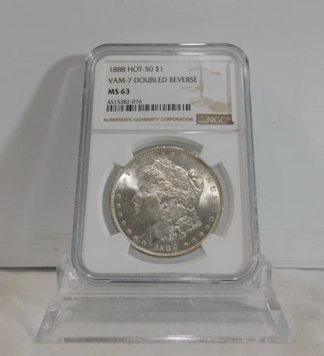 TOP 50!  1888-P  MORGAN "VAM-7, Doubled Reverse" Silver Dollar, NGC MS-63!