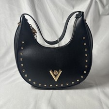 NWT Valentino Shoulder Bag Black Gold Metal Accents w/ Wallet Women Vegan Italy