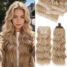 4Pieces Invisible Clip in Hair Extensions Thick 4Pcs Wavy Highlight Hairpieces