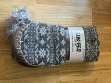 Muk Luks Women's L/XL 8-10 Gray Fair Isle Crew Slipper Socks Lined Non-Skid