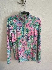 Lilly Pulitzer Luxletic Justine Half-Zip Pullover Floral Blue Pink UPF Sz Small