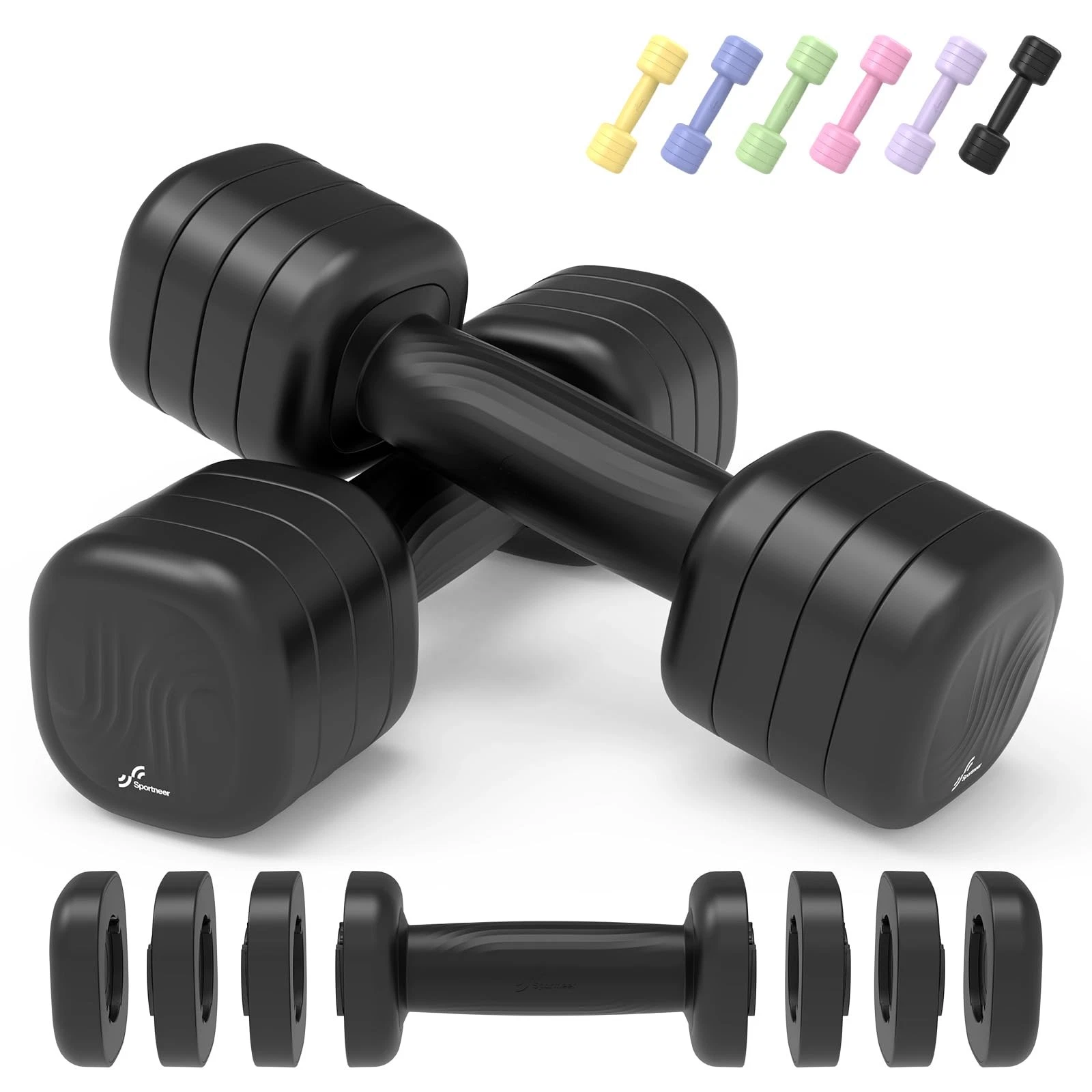 Adjustable Dumbbell Set of 2: 4 in 1 Free Weights Dumbbells Set for Women, Ha...