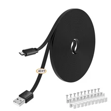 40FT Flat Power Extension Cable Compatible with Wyze Cam/Wyze Cam Pan,Yi Camera,