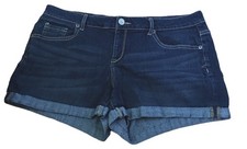 Aeropostale Blue Denim Jeans MIDI Button Zip Cuffed Shorts Woman Sz 12 See Des 