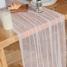 Set of 6 Pearl Table Runner 10ft, 29 120 Inch White Table Cloth Pearl Sheer...