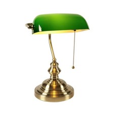 Newrays Glass Bankers Desk Lamp with Pull Chain Switch Plug in Fixture Green 