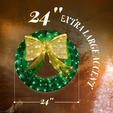 In/Outdoor 24in Pre-lit Christmas Wreath with LED Light, Holiday Decoration