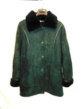 Jacques Jakel Neiman Marcus 10 M Dark Green Shearling Coat Sheep Suede France