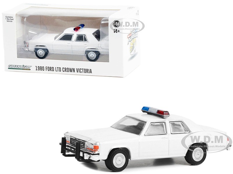 1980-91 Ford Ltd Crown Victoria Police White W/Light Bar 1/64 Greenlight 43007