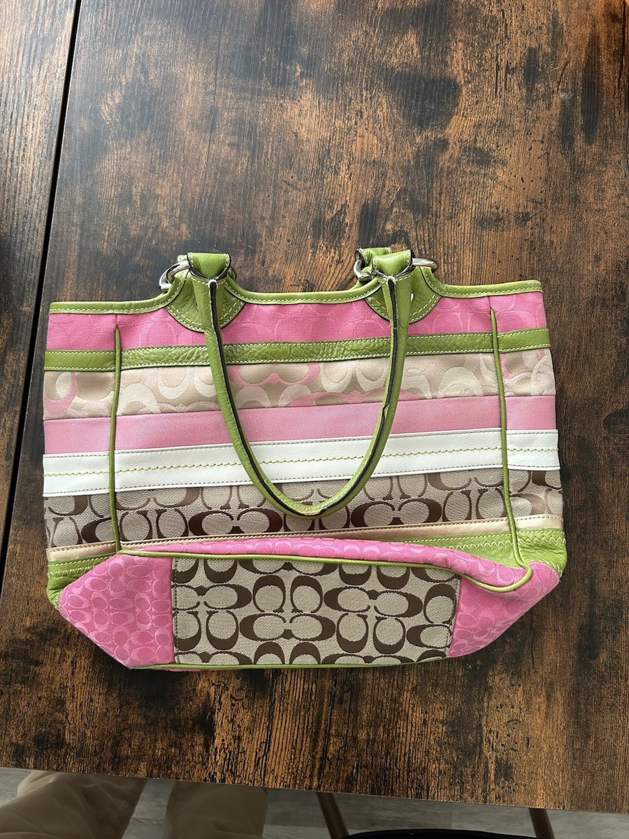 Coach Bleecker Tote Bag Pink and Green Stripes F14726 Good for