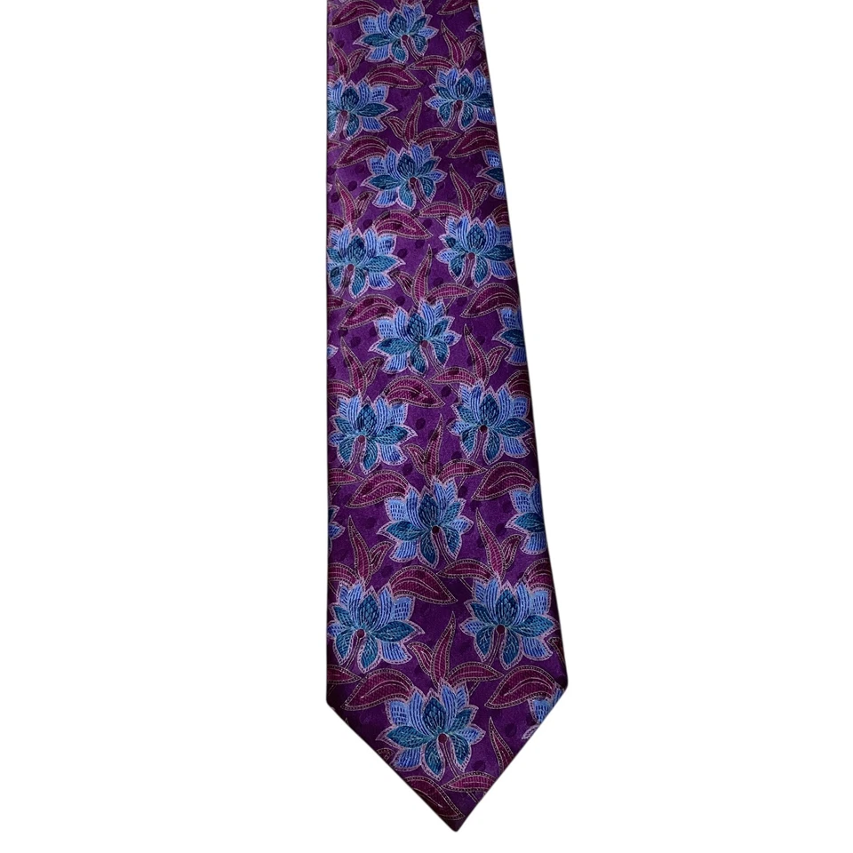 ERMENEGILDO ZEGNA ***** Men's Silk Necktie ITALY Luxury FLORAL Purple/Blue GUC - Image 2 of 3