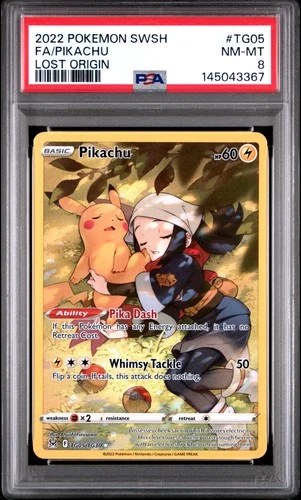 2022 POKEMON SWORD & SHIELD LOST ORIGIN #TG05 FULL ART/PIKACHU PSA 8