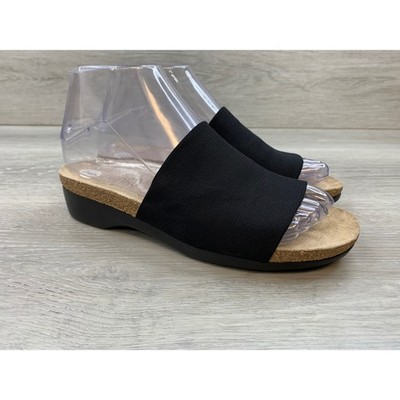 Munro American Women's Black Elastic Slide Sandals Walking Wedges 6 Shoes