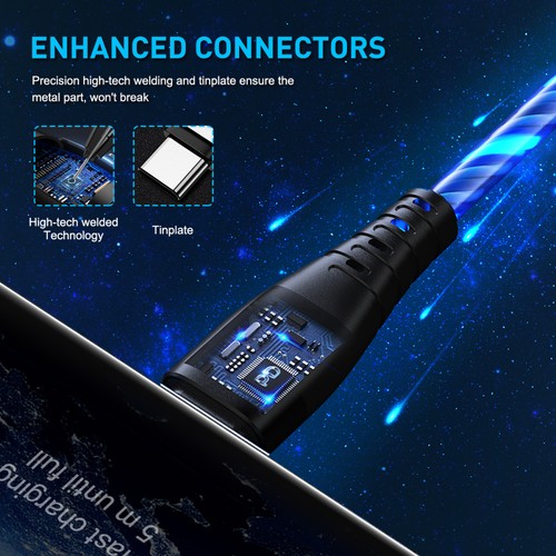 Foxnovo Type C To C EL Flowing Charging Cable 1M/3.3ft Visible Flowing Light - 第 3/12 張圖片