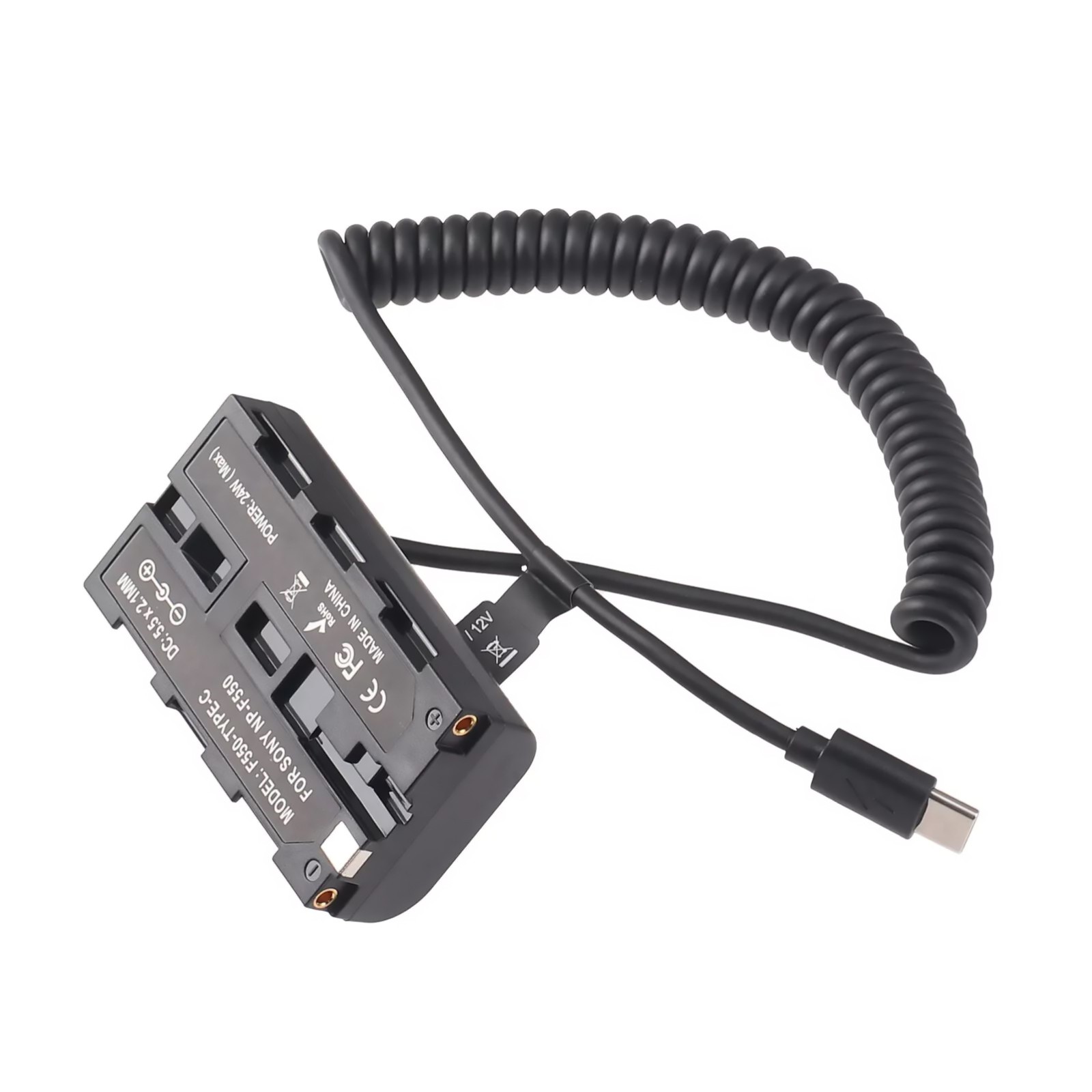 Black USB-C to NP-F550/F750/F970 Dummy Battery Power Adapter For Sony Monitor