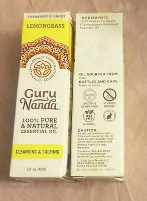 GuruNanda Therapeutic Grade Essential Oil 100% Pure Lemongrass .5ml New 2pk