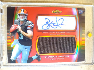 2012 Brandon Weeden Topps Finest Rookie Autograph Jersey Red Refractor RC /25