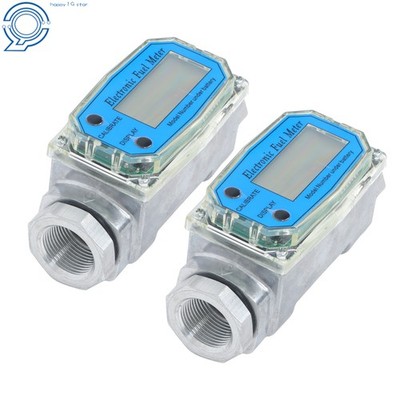 2pcs Digital Turbine Flow Meter 1'' for Liquid 2.6-26 GPM w/ 3/4 Interface