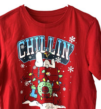 Peanuts T-Shirt Unisex Kids XXL 18 Red Snoopy Woodstock Chillin' Christmas Tee