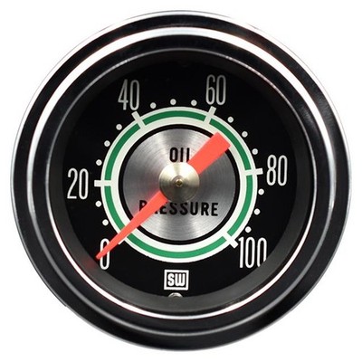 Stewart Warner Green Line Mechanical Oil Pressure Gauge 2 1/16'' Dia Black Face