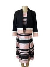 Hobbs London Womens Black Pink A-Line Striped Dress With Cropped Jacket Sz 8 New