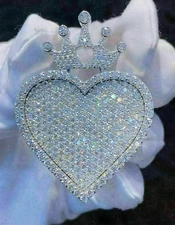 2.30Ct Lab Created Diamond Round Heart King Crown Pendant 14K White Gold Finish