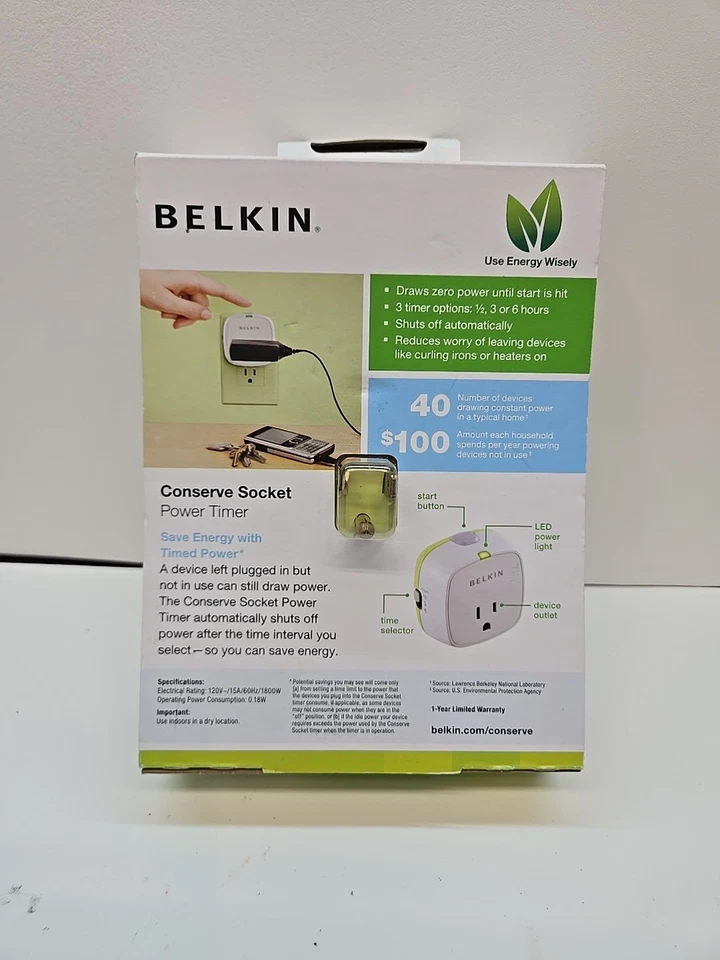 Enchufe de conservación Belkin 1 toma de corriente temporizador enchufe confianza de energía ahorro $34 Foto 2 de 3