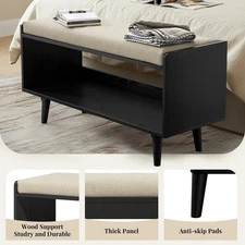 George Oliver - Linen Upholstered & Black Wood Storage Bench/Shoe Bench