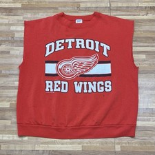 Vintage 80s Detroit Red Wings Graphic Sweatshirt Sz Med Cut Sleeves NHL Hockey