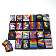 Collectible Gay Pride  – 24 Pcs Mixed Black Metal Windproof Oil Lighters