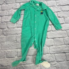 Vintage Paddington Bear One Piece Sleep Body Suit 80s Green Snap Button 24 Month