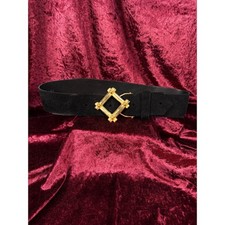 Vintage Suede Leather Waist Belt Black with Gold Belt Buckle Small Suede By Dame
