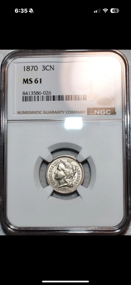 NGC MS-61 1870 Nickel Three Cent Piece, Highly Lustrous, Attractive beautiful - Image 3 of 4