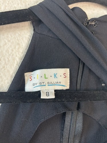 VTG 90s Silks By St. Gillian Black Cross Neck Maxi Dress Union Made Size 8 - Bild 5 von 15