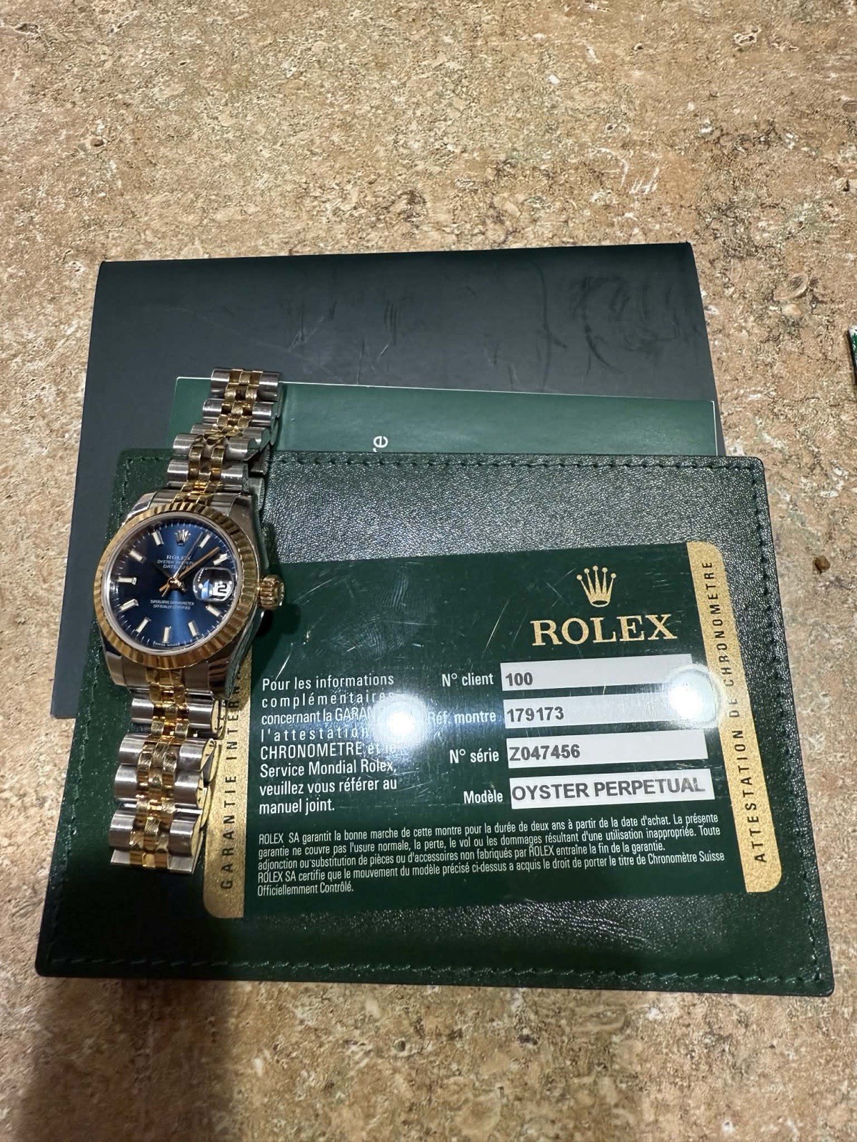 Rolex Ladies Datejust 26 Two-Tone Blue Dial Fluted Jubilee 179173 w/ Card image 2